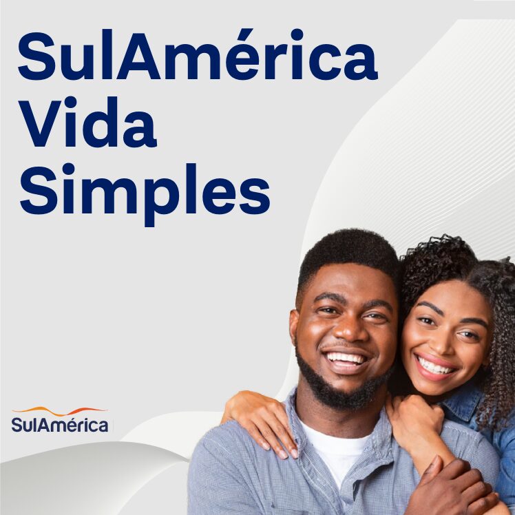Imagem com um texto: Seguro SulAmérica Vida Simples E um sorridente casal de afrodescendentes.