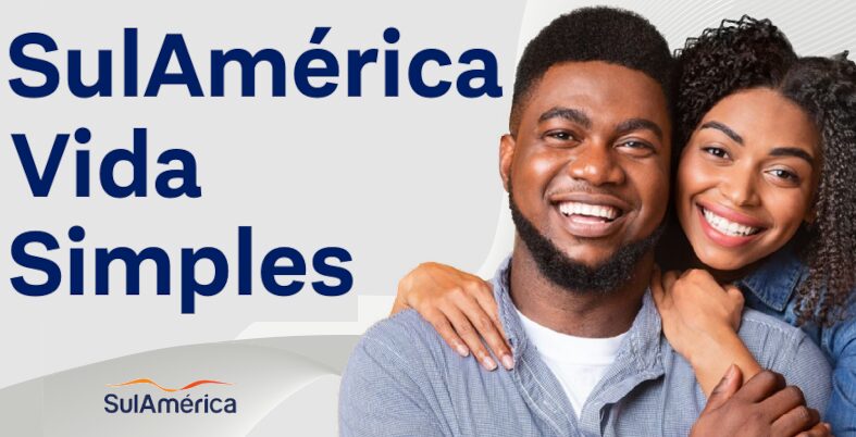 Imagem com um texto: Seguro SulAmérica Vida Simples E um sorridente casal de afrodescendentes.